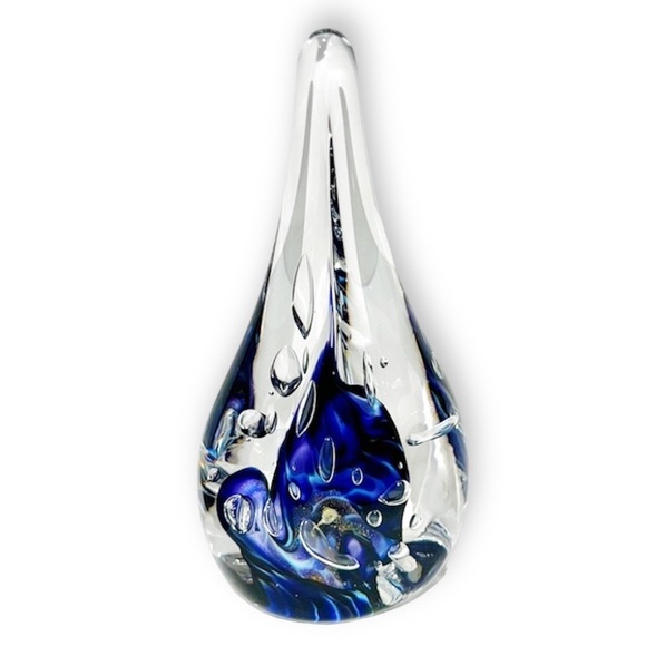 the glass forge Teardrop art glass Paperweight sculpture SIGNED purple blue